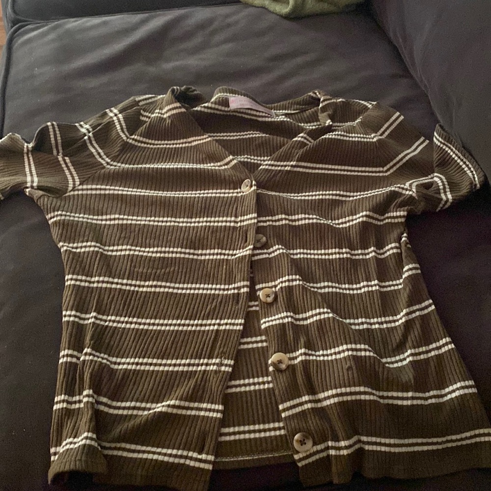 Olive green striped buttoned shirt